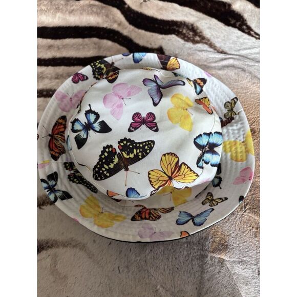 BUTTERFLIES Womens Bucket SUN HAT Multicolor and Black Reversible Foldable 2881 - Picture 2 of 4